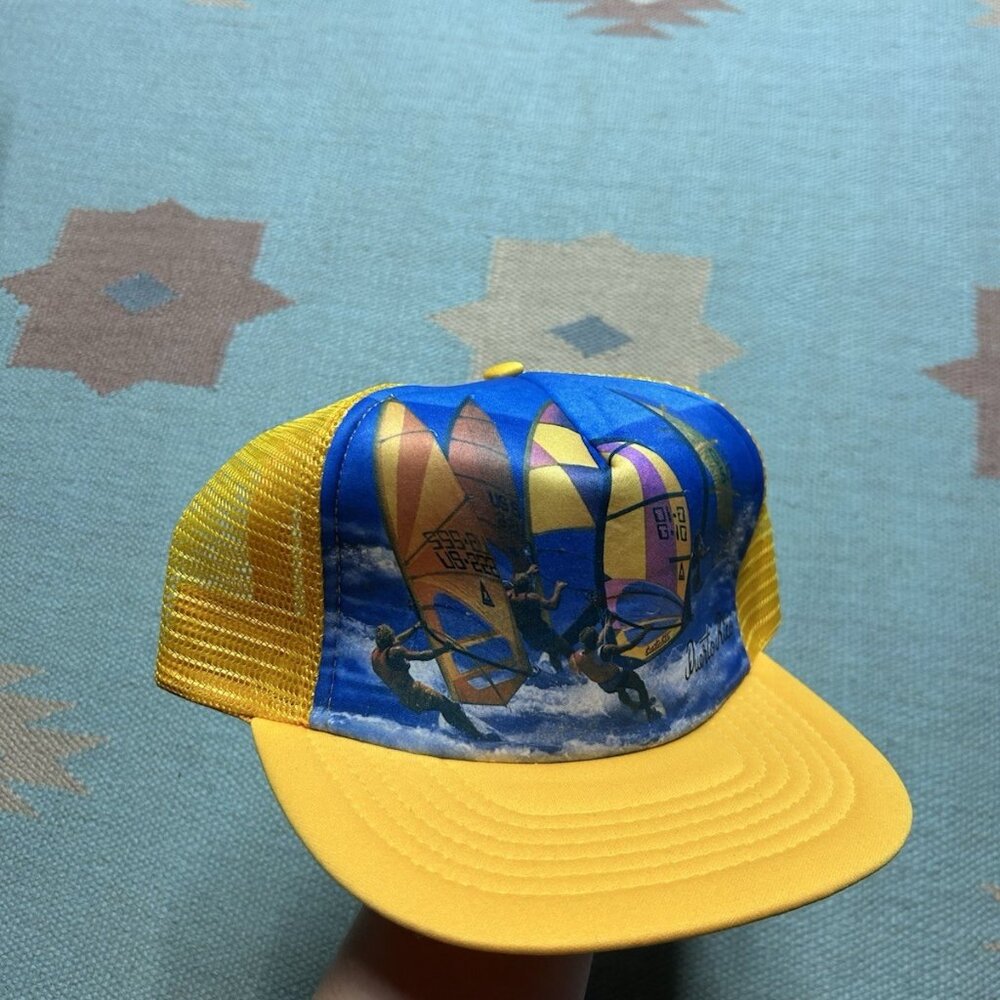 Vintage trucker hat mesh cap Puerto Rico windsurf beach surf ocean 2 tone